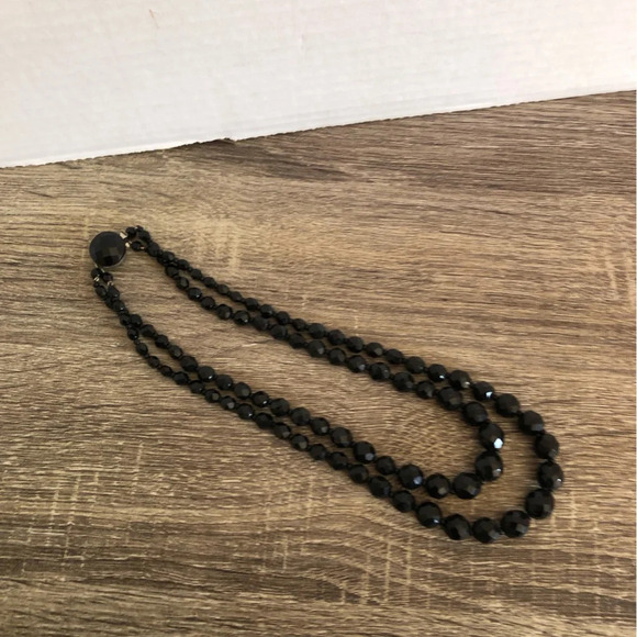 Vtg Black Faceted Glass Beaded Necklace - Picture 7 of 13